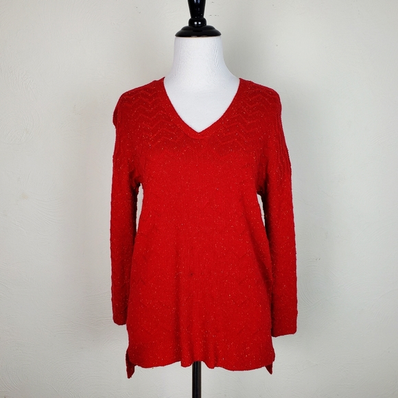 Lucky Brand Sweaters - Lucky Brand Sweater Zig Zag Confetti Red Boho Speckled Spring Fall Quirky